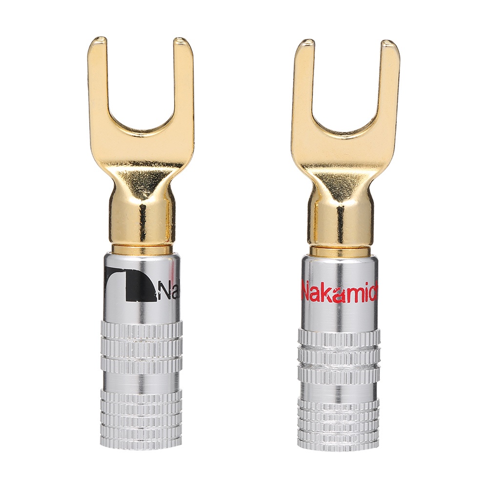 Y Spade Speaker Plugs Wire Connector Audio Loudspeaker Connector Amplifier Adapter Left and Right Channels Gold Plated Speaker Plug