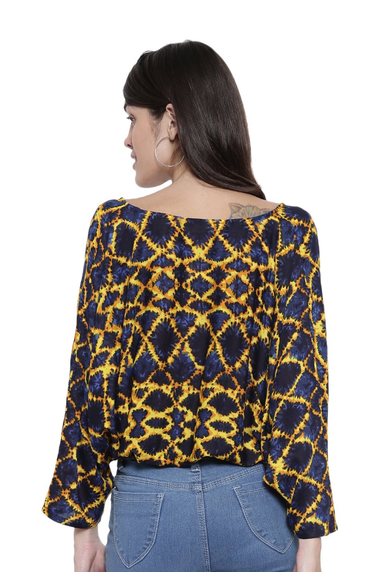 The Kaftan Company Navy & Yellow Printed Top