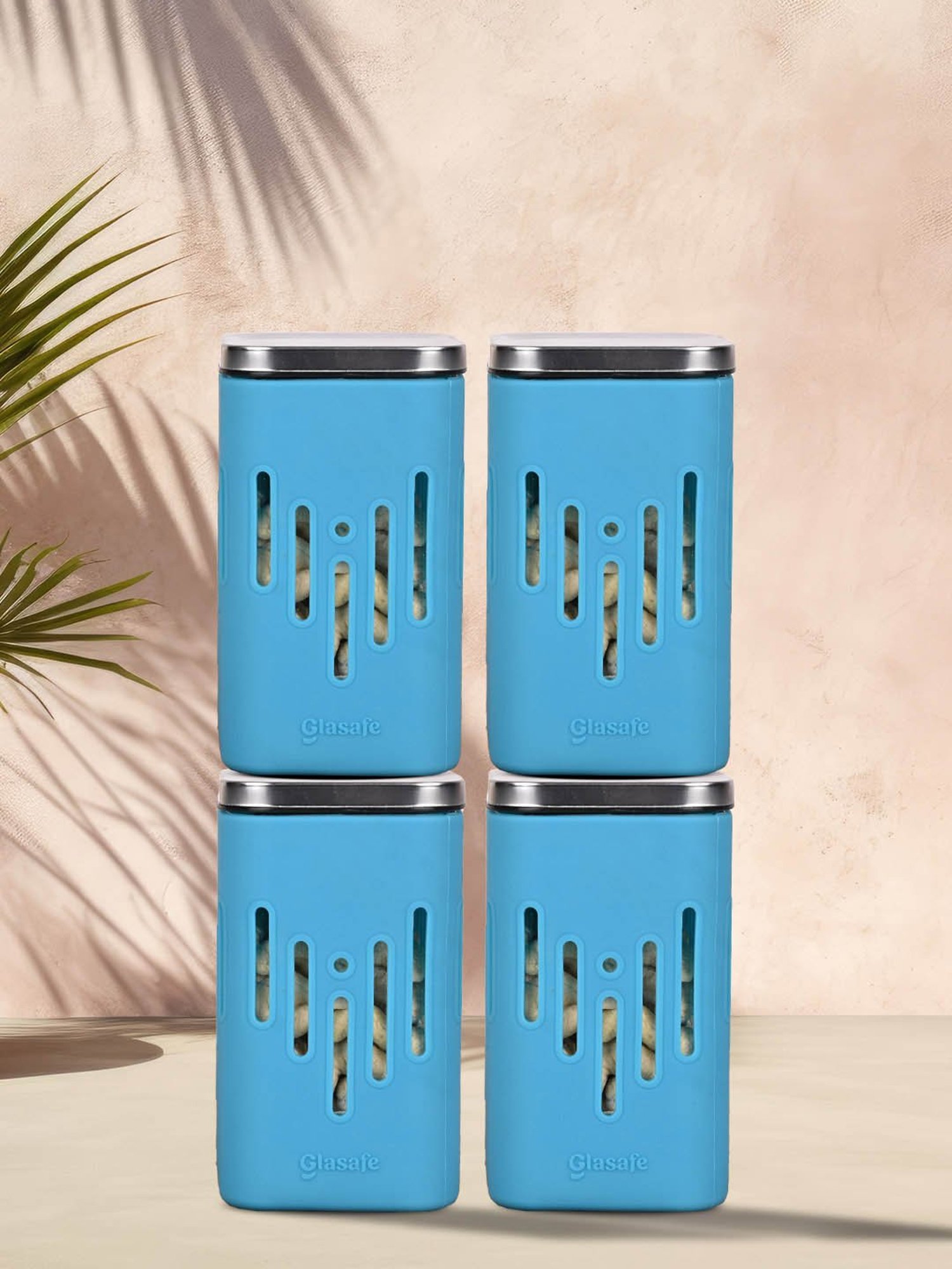 Glasafe 'O' Grip Tranquil Teal Borosilicate Containers - Set of 4 (250ml)