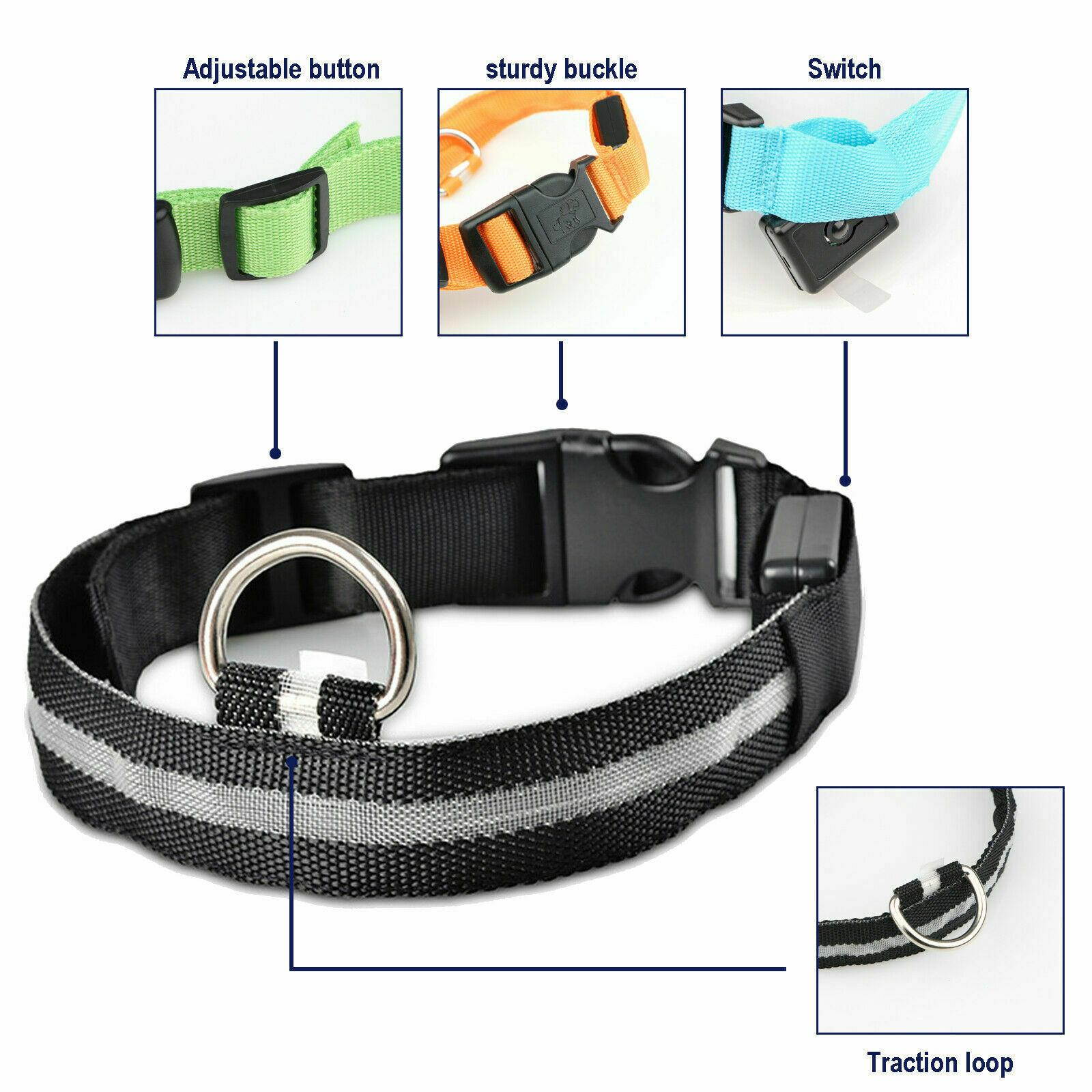 Safety Dog LED Collar Blinking Night Flashing Light Up Glow Adjustable Pets USA