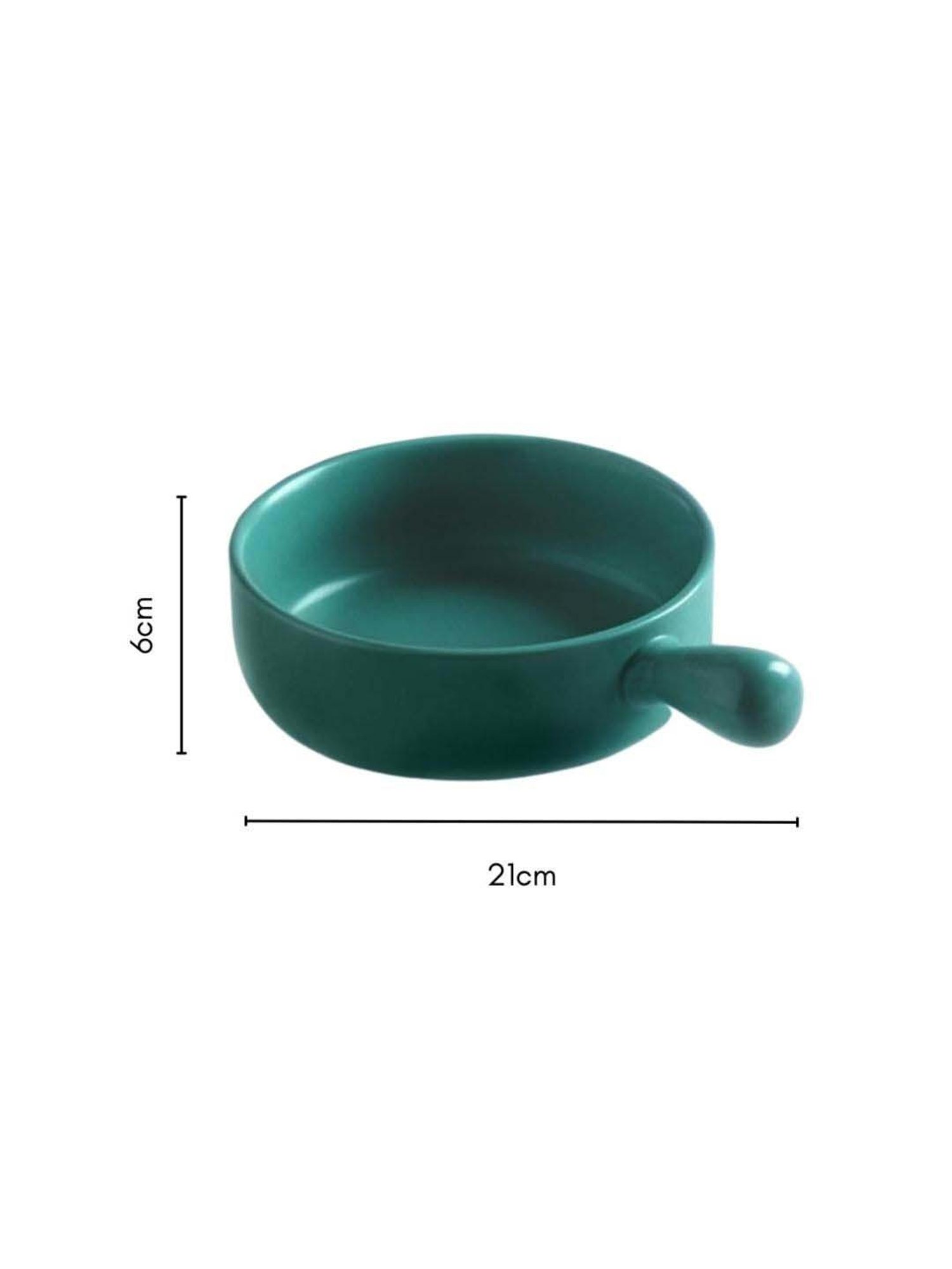 Nestasia Premium Quality Dark Green Ceramic Made Serving Bowl With Handle For Serving Snacks (600ml)