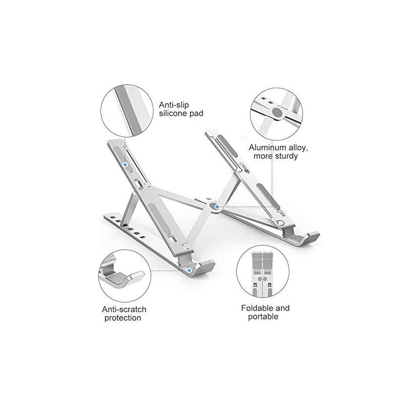 Stand,Holder Riser Portable Adjustable Computer Tablet Stand,Multi-Angle Adjustable Foldable Aluminum Desktop Holder Mount Compatible with MacBook,iPad, HP, Dell, Lenovo 10-15.6&rdquo; Silver
