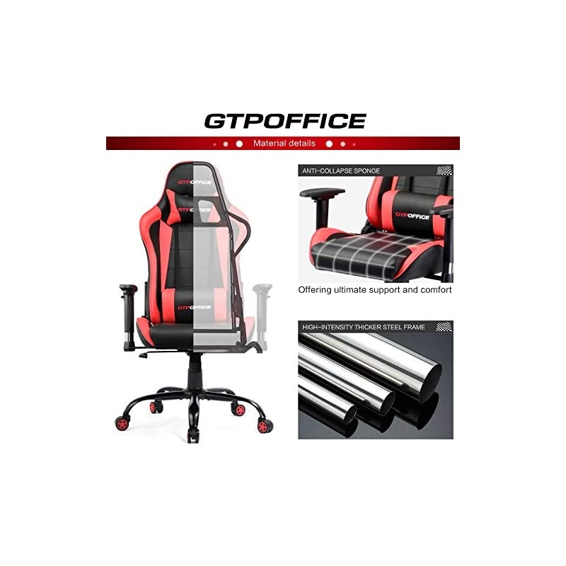 Chair Racing Style High Back Computer Chair Adjustable Recliner Leather Office Desk Chair with Headrest and Lumbar Support,Red