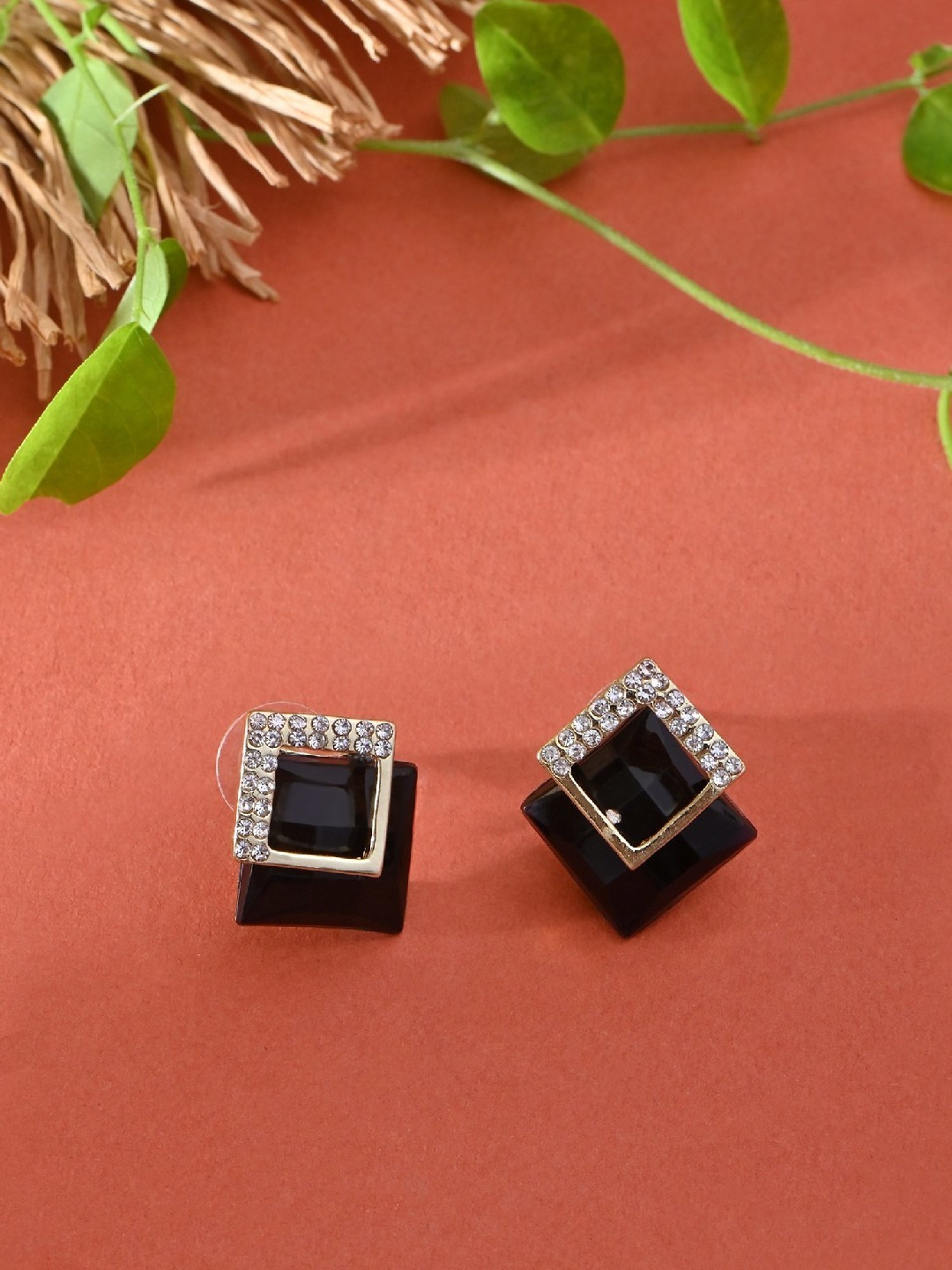 ToniQ Black CZ Stone Stud Earrings for Women