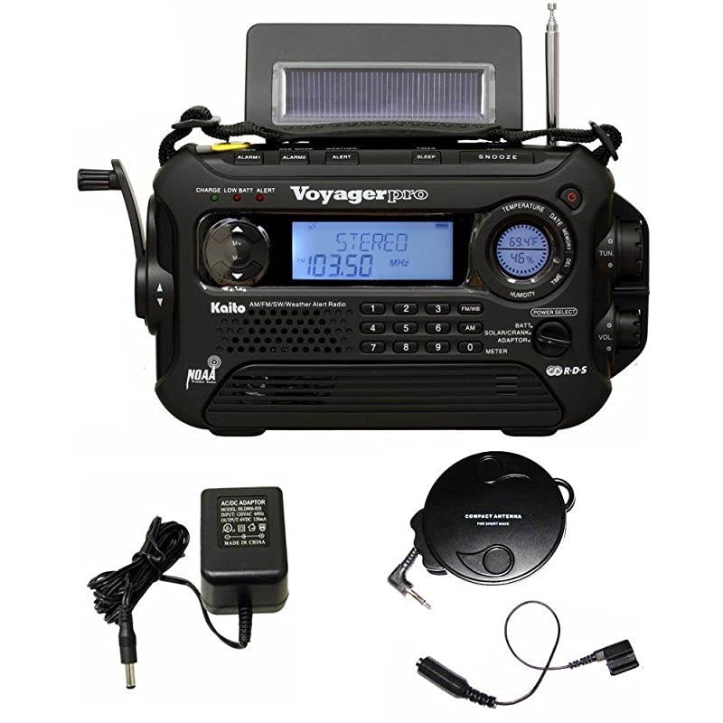 Black SolarCrank AMFMSW NOAA Weather Radio Bonus AC AdapterCharger Bonus Reel Antenna 5LED Reading lamp 3LED Flashlight