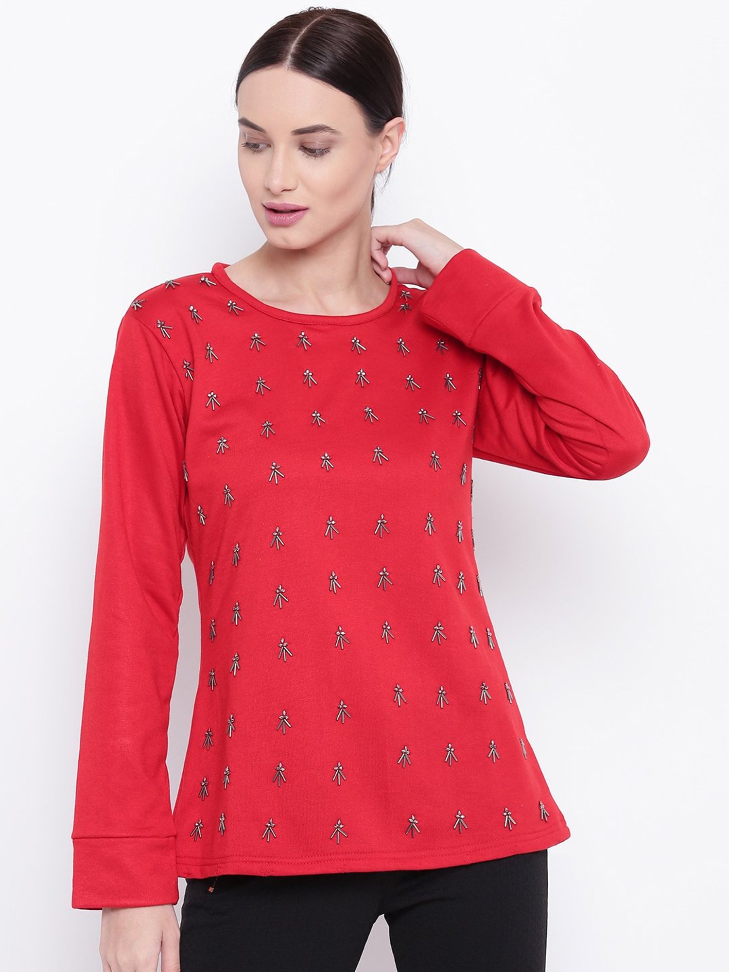 Belle Fille Red Embellished Sweatshirt