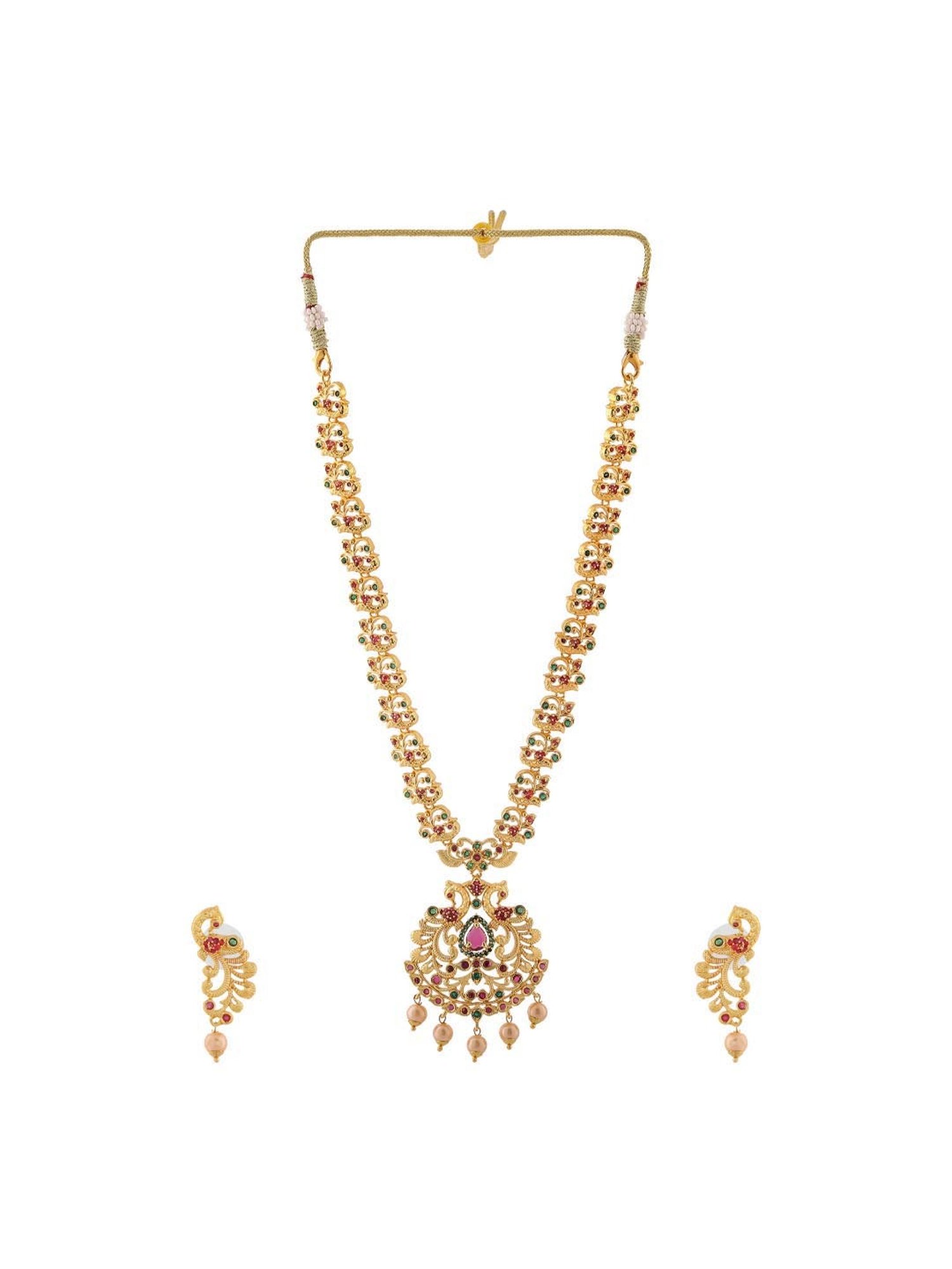 Estele Gold-Plated CZ Beautiful Peacock Designer Bridal Necklace Set for Women