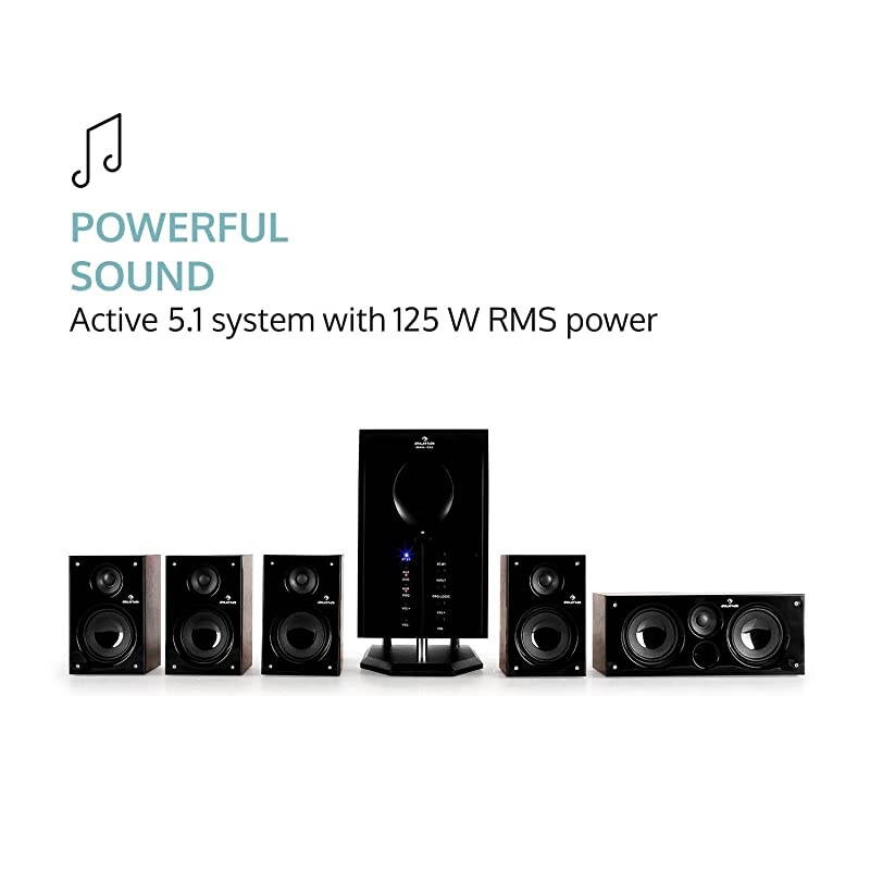 Areal Active 525, Home Cinema System, 5.1 Surround Sound System, 95W RMS total, Bass Reflex Subwoofer, Standby function, 5 Satellite Speakers, Bluetooth, USB Port, SD, AUX, Remote Control, Walnut