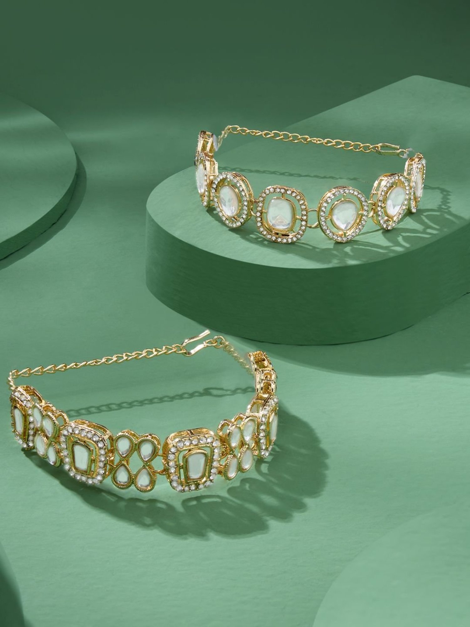 Zaveri Pearls Set of 2 Gold Tone Dazzling Austrian Diamonds & Stones Embellished Bracelets-ZPFK17670
