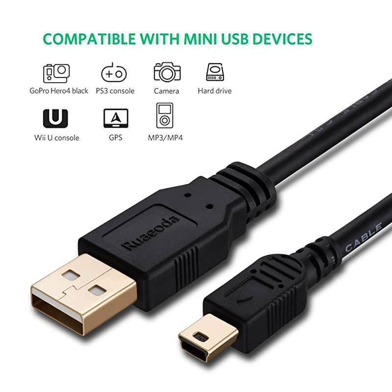 Mini USB Cable 3 ft, 3 Pack USB 2.0 Type A to Mini 5 Pin B Cable USB Mini B