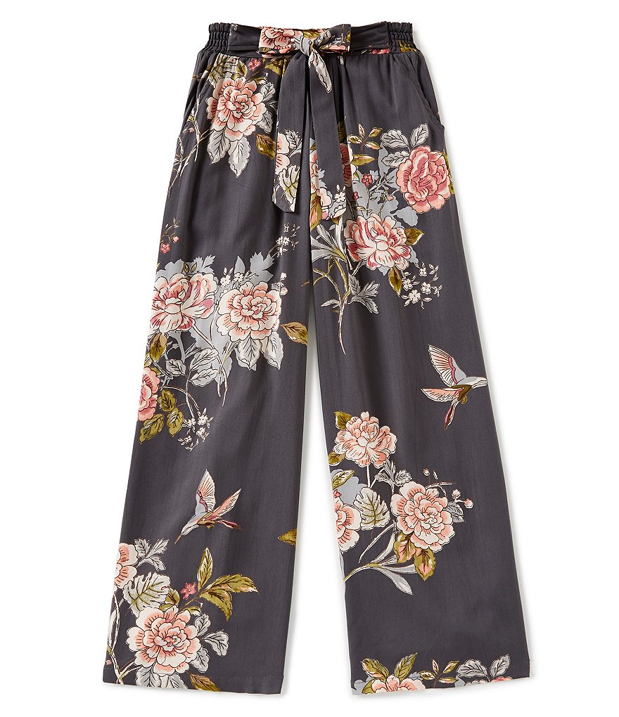 Angie Big Girls 7-16 Elastic-Waist Floral Print Wide-Leg Pants