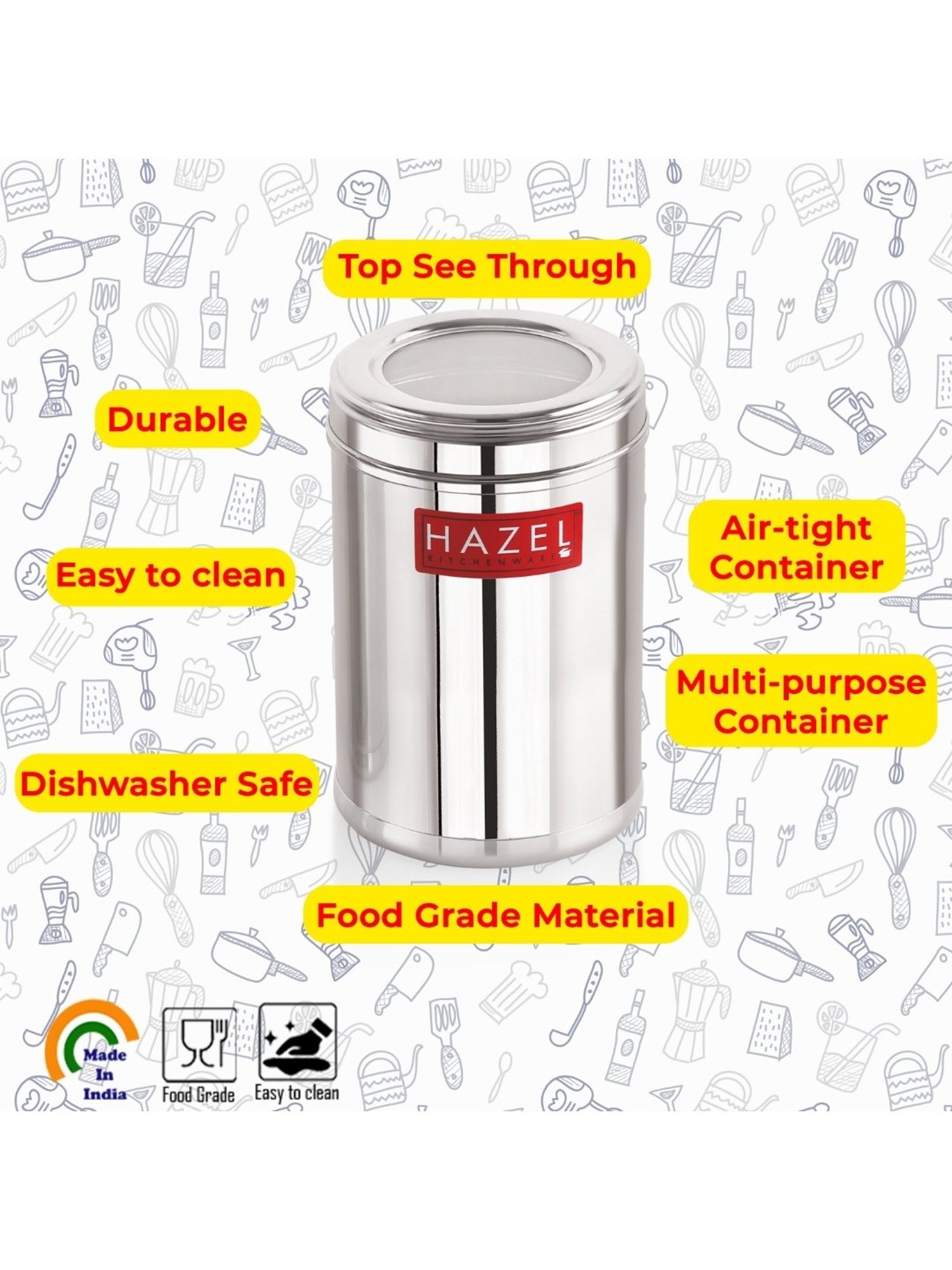 HAZEL Silver & Transparent Stainless Steel Multipurpose Container With Lid (700 ml)