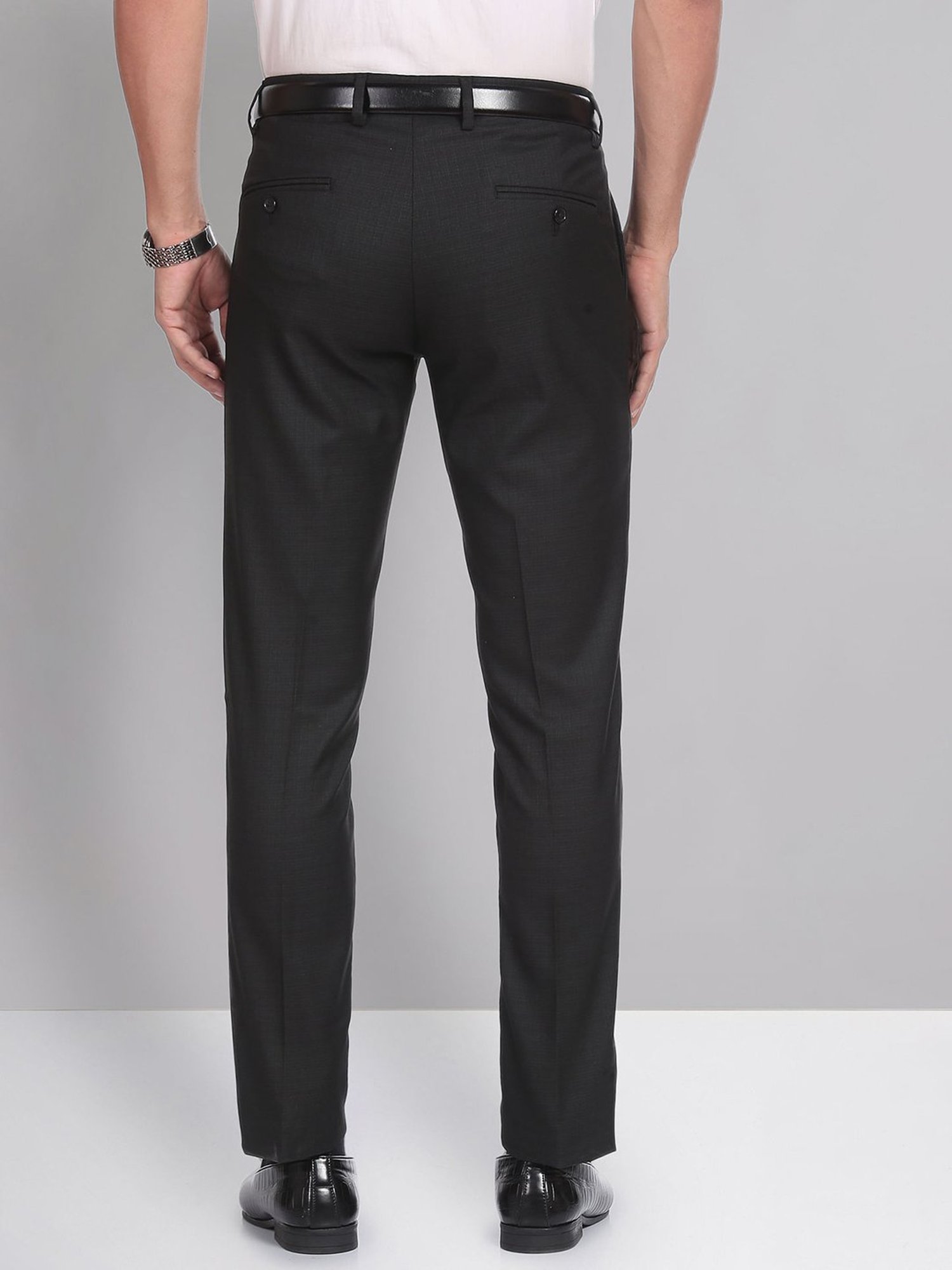 AD by Arvind Dark Grey Slim Fit Flat Front Trousers