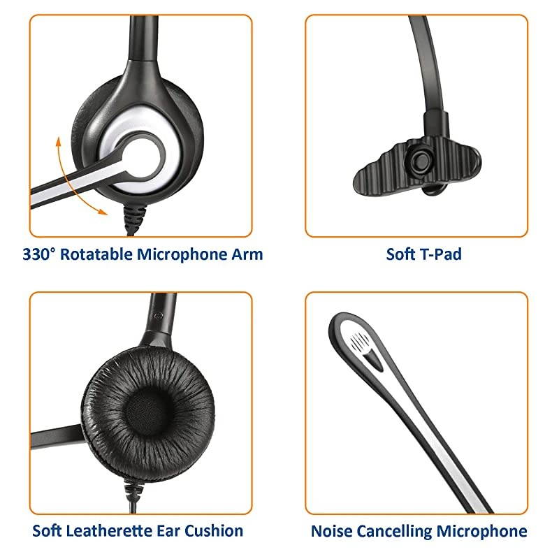 Corded Telephone RJ9 Headset Monaural with Noise Canceling Microphone for Call Center Telephone Systems with Plantronics M10 M12 M22 MX10 Amplifiers or Cisco 7942 7971 Office IP PhonesF600C1