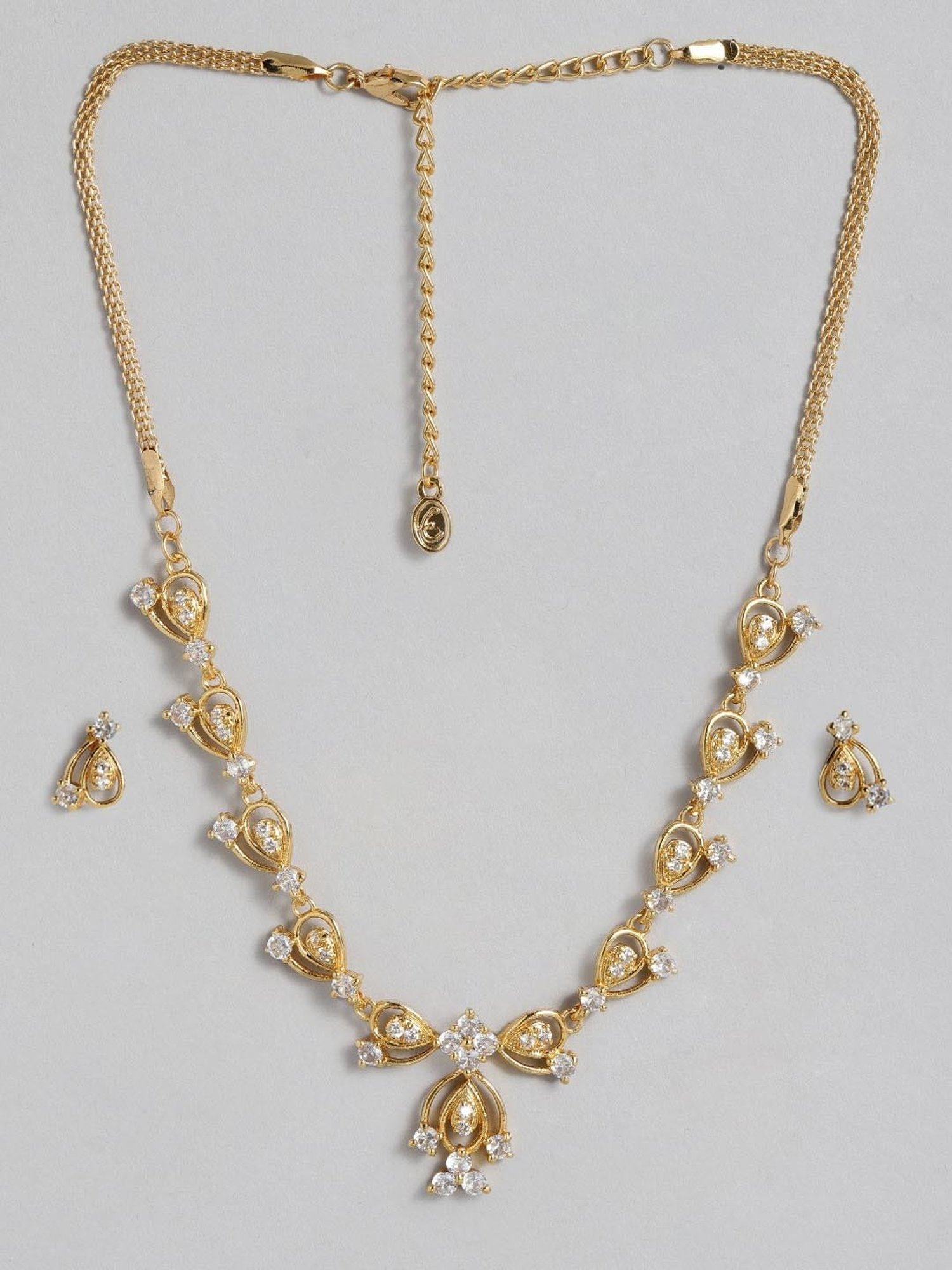 Estele Gold-Plated White CZ Bow Tie Continuity Necklace & Earring Set for Women