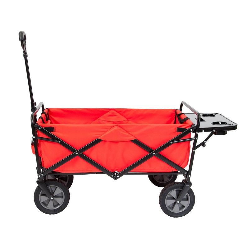 Mac Sports Heavy Duty Steel Frame Collapsible Folding 150 Pound Capacity Outdoor Garden Utility Wagon Yard Cart with Table and Cup Holders, Red
