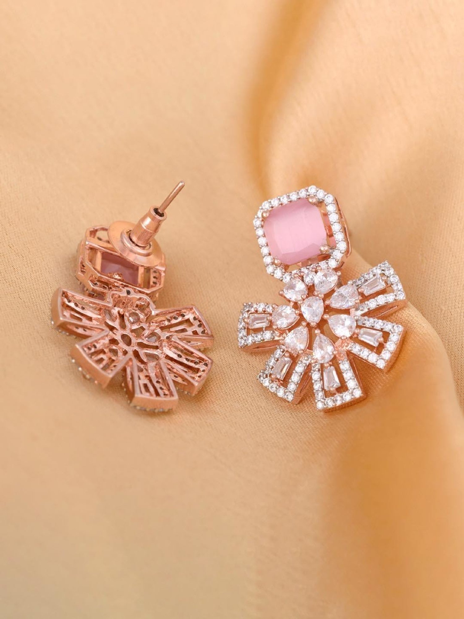 Saraf RS Jewellery Floral design earrings AD studded