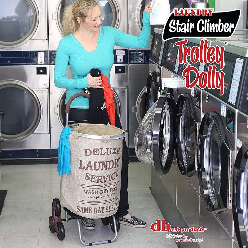 dbest products 38 Inch Stair Climber Trolley Dolly with Laundry Hamper Utility Cart with Removable Washable Liner, Beige