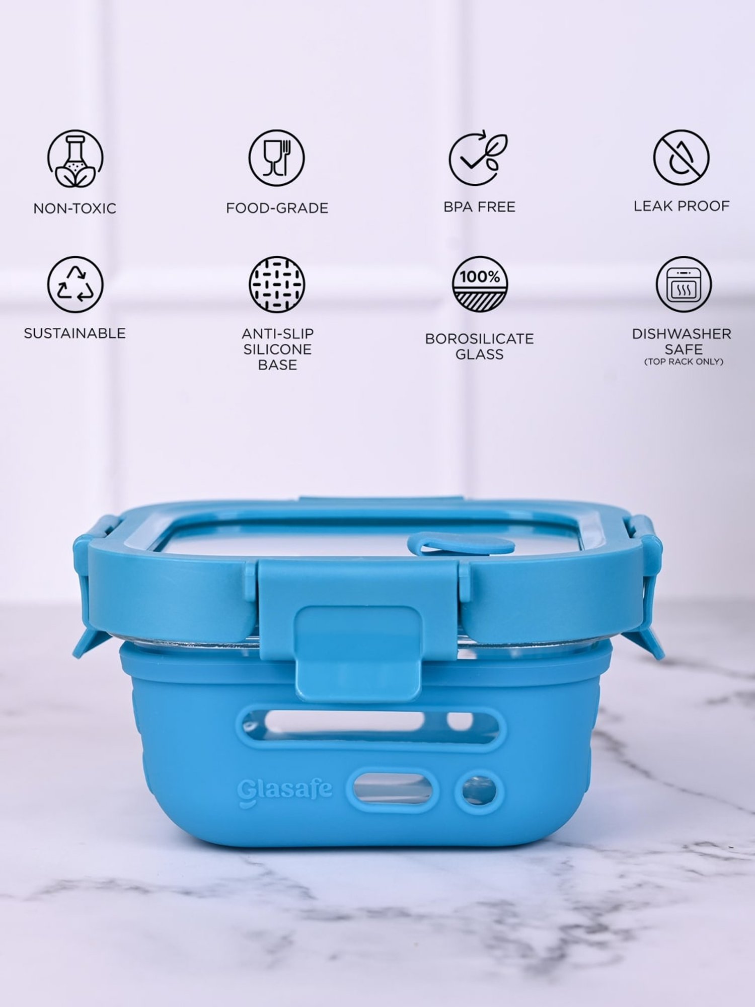 Glasafe Fresh Grip Tranquil Teal Borosilicate Tiffin - Set of 2