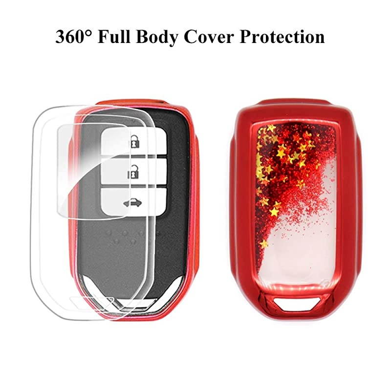 Quicksand Full Protect Key Fob Cover Compatible with Honda Civic Accord CRV Odyssey Pilot Red