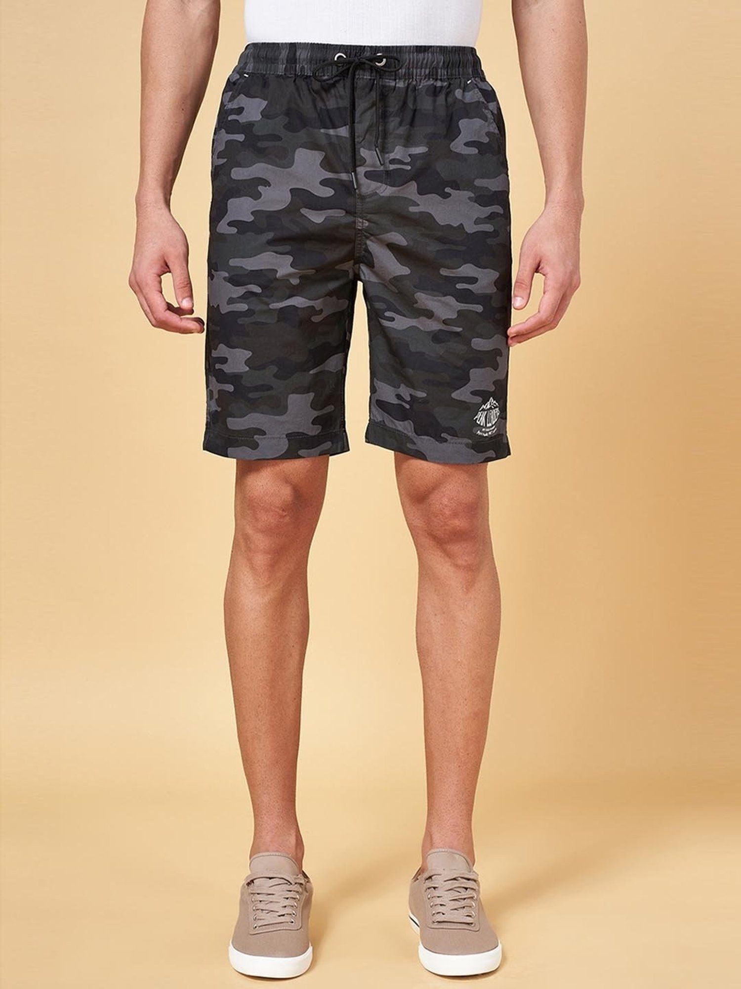 Urban Ranger by Pantaloons Black Cotton Slim Fit Camouflage Shorts