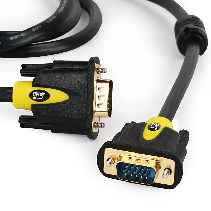 VGA Cable 6Feet VGA to VGA Monitor Cable HD15 SVGA for PC Laptop TV Porjector Black and Yellow Color