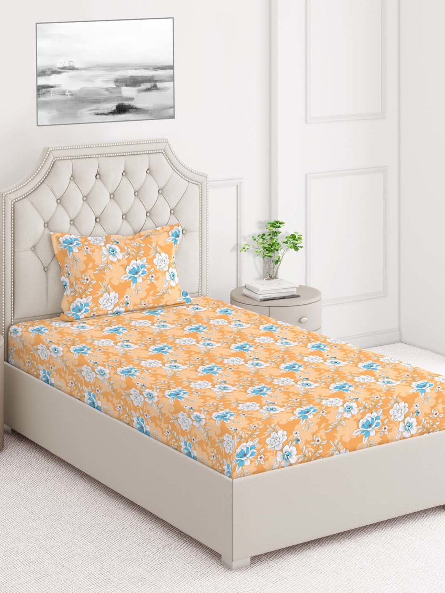 Layers Tuscany Orange Cotton 104 TC Single Flat Bed Sheet With 1 Pillow Cover