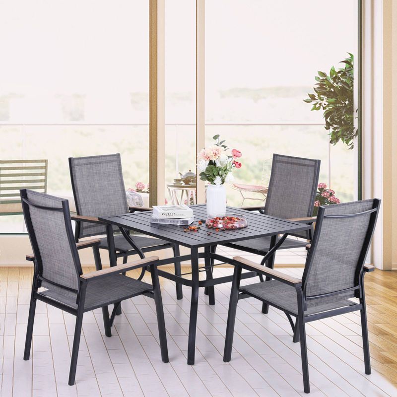 5pc Patio Set with Steel Table with 1.57" Umbrella Hole & Lightweight Aluminum Sling Chairs - Captiva Designs