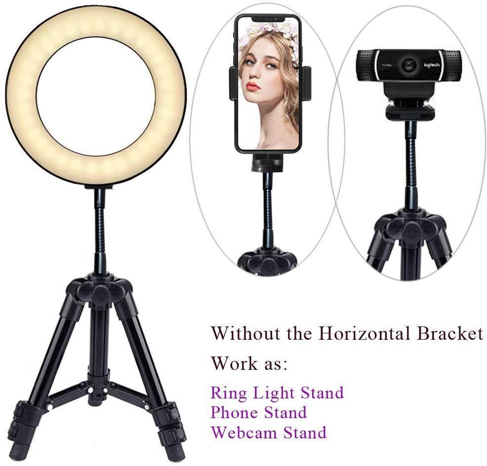 6" Ring Light Webcam Stand Phone Holder, Etubby LED Lamp Live Stream Camera Lighting [3-Mode, 10-Level] 17-52cm Tripod for Cellphones, Logitech Webcam C922 C930e C930 C920 C615, Lightweight Camera