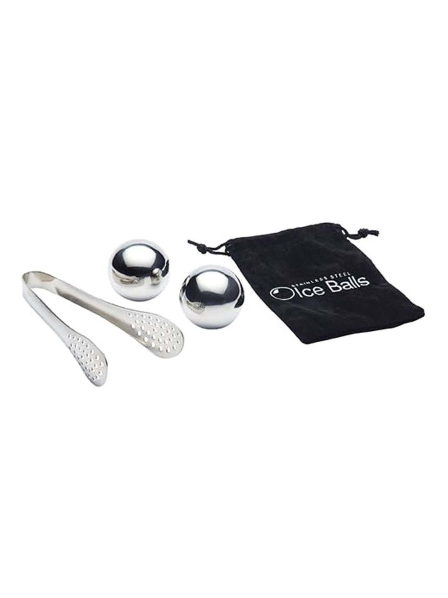 BarCraft Silver Stainless Steel Ice Ball with Tong & Storage Bag