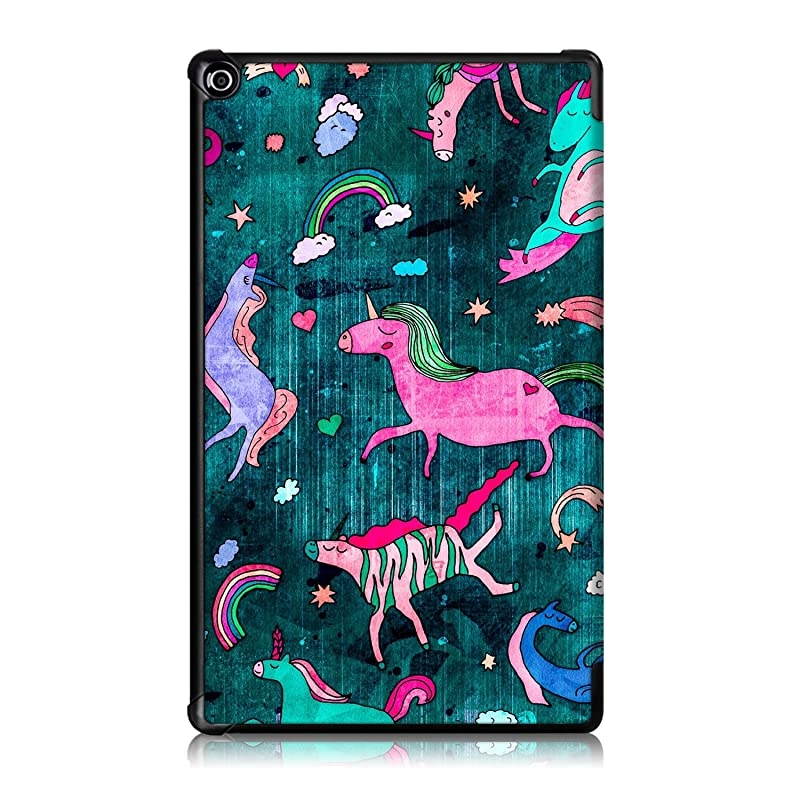 Ultra Slim Lightweight Shell Standing Case for  All-New Fire HD 10 10.1" 2019/2017 Model Smart Cover with Auto Wake/Sleep Feature, Unicorn Zoo