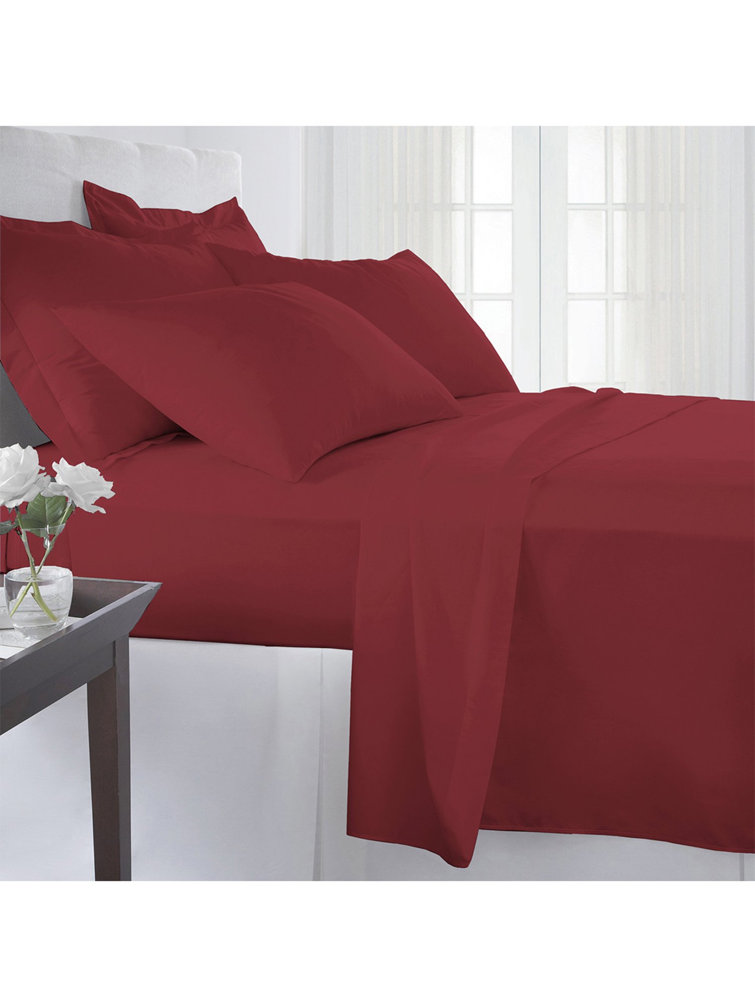 Pizuna Red 400TC Cotton Flat Bed Sheet with 2 Pillow Covers