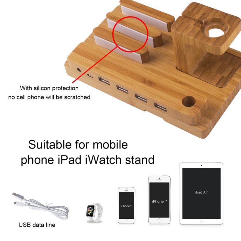 Trexonic Bamboo Apple Watch and Iphone Charging Stand