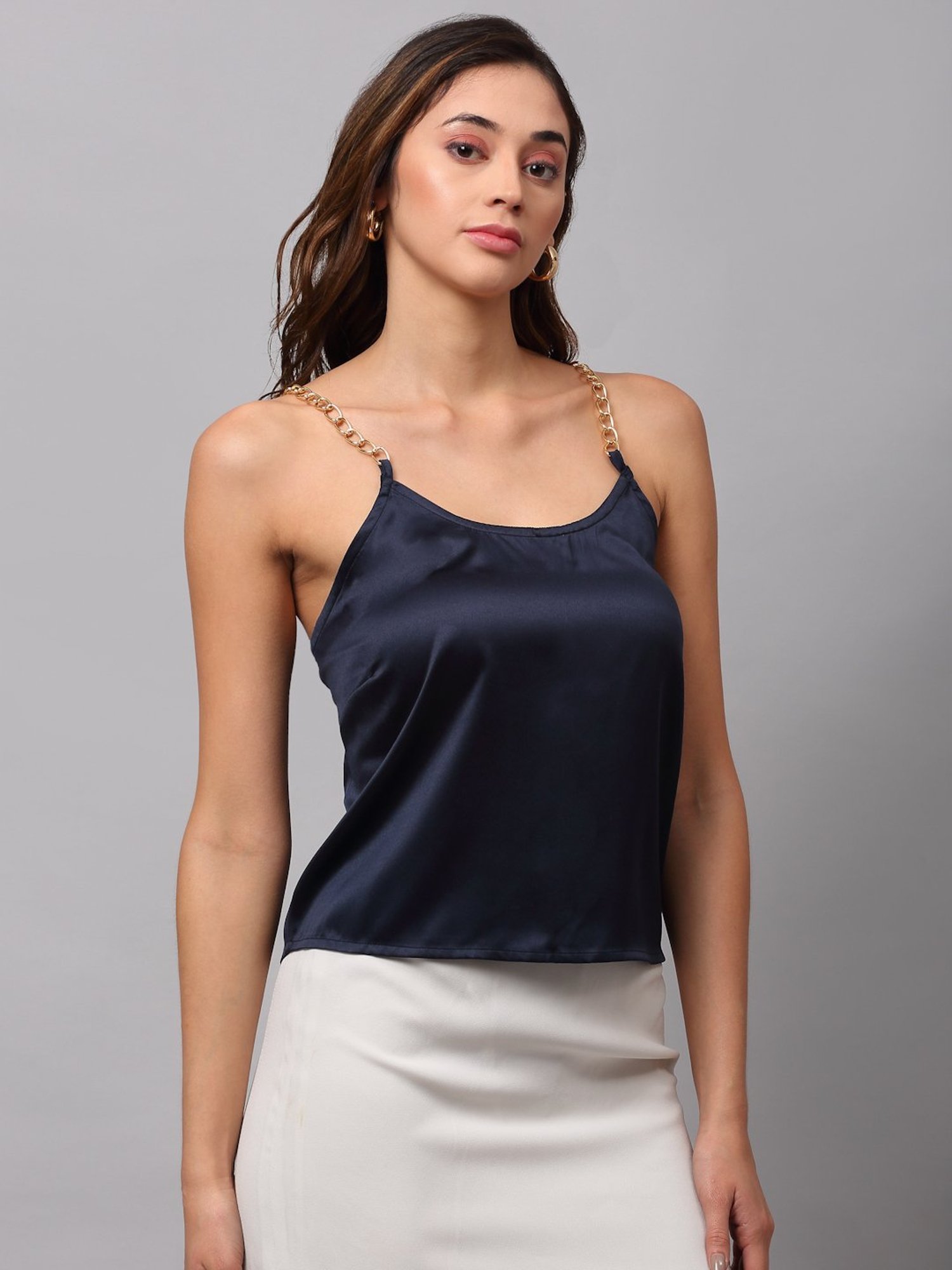 NEUDIS Navy Round Neck Spaghetti Top