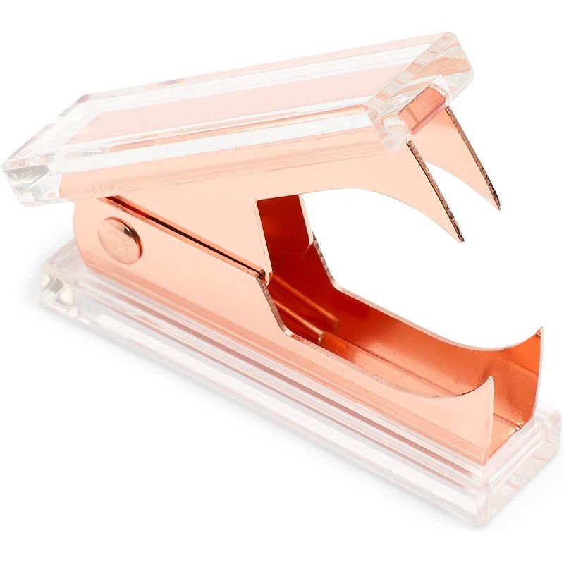Paper Junkie Set of 2 Rose Gold Stationery: Scissor with Clear Acrylic Handle & Staple Remover