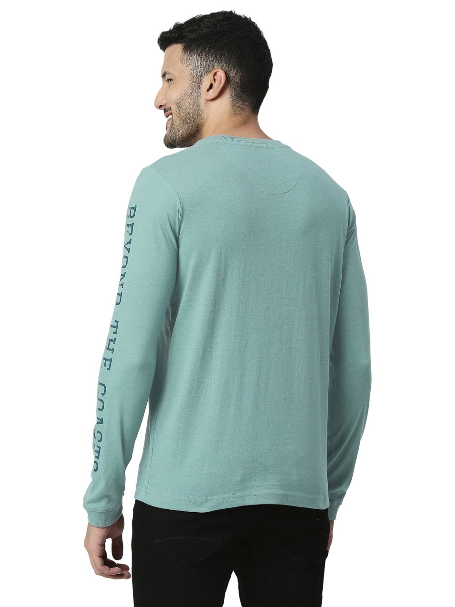 Basics Green Slim Fit Printed T-Shirt