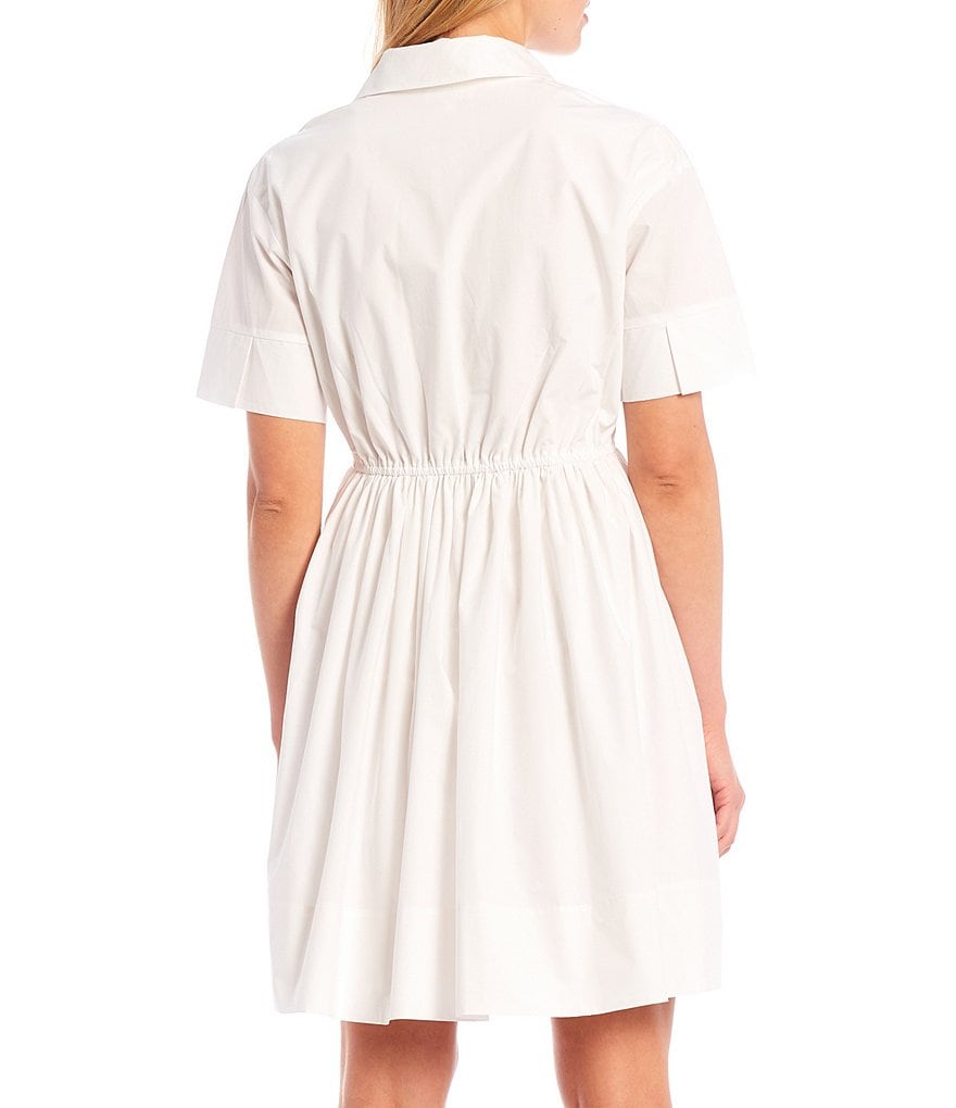 A Loves A Short Sleeve Poplin Cotton Cinched Waist Shirt Dress