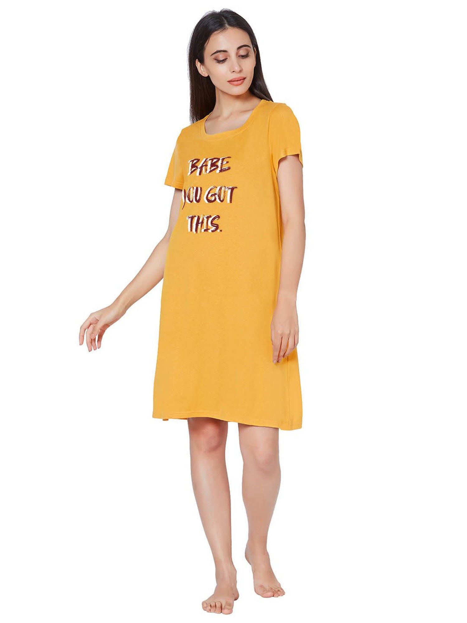 Soie Yellow Printed Night Dress