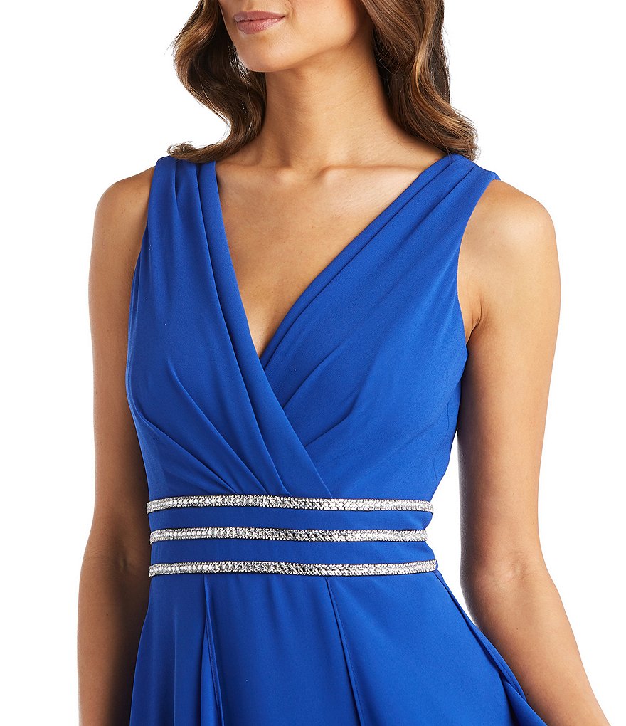 R & M Richards Beaded Waist Chiffon Gown