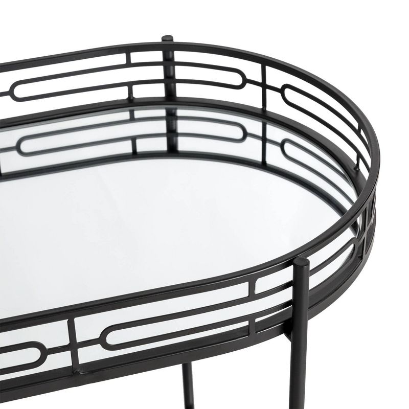 Deluxe 2 Tier Metal Oval Mirrored Bar Cart Black - Glitzhome
