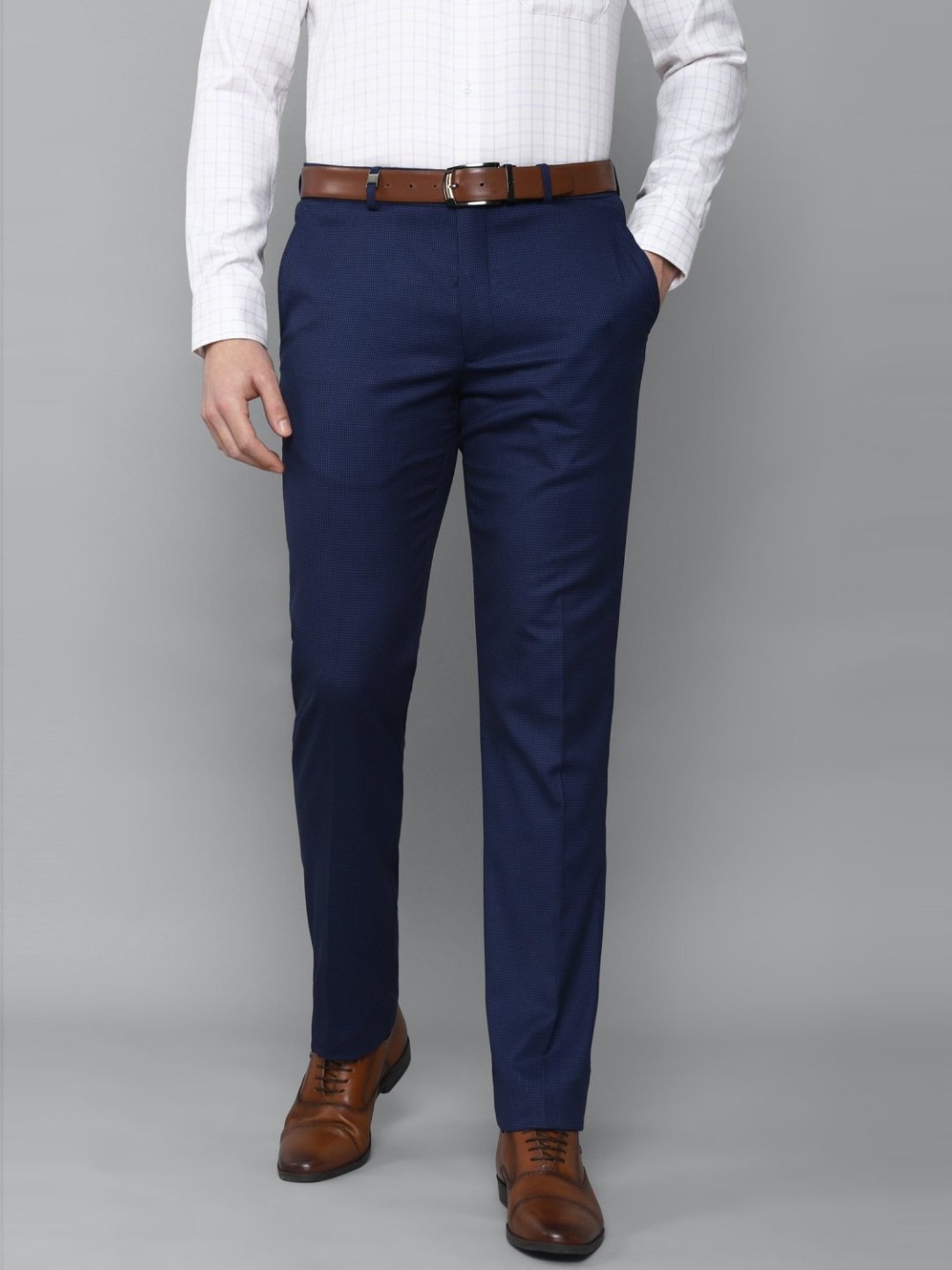 Louis Philippe Navy Slim Fit Self Pattern Trousers