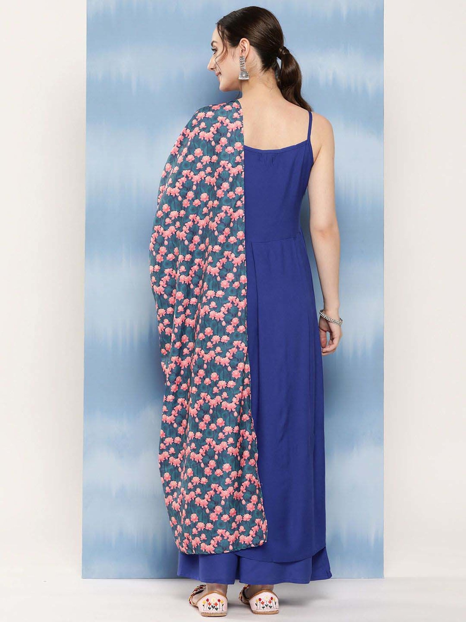 Inweave Blue & Navy Kurta & Palazzo Set with Dupatta