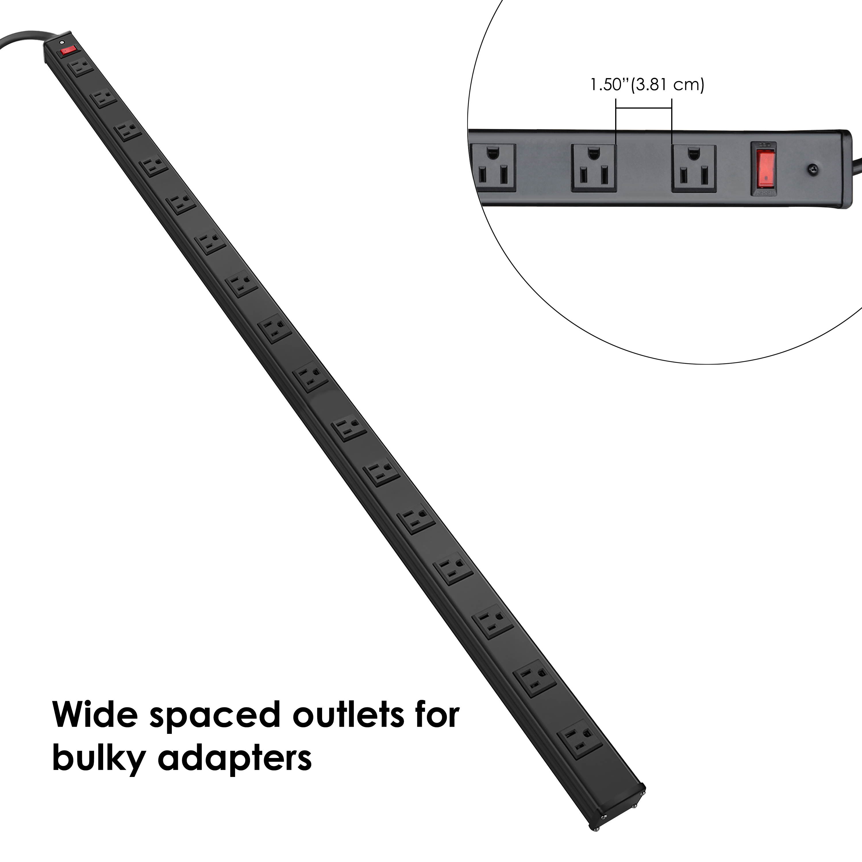 BESTTEN UL Listed 16-Outlet Heavy Duty Metal Power Strip, 12ft Long Extension Cord, 15A ON/Off Circuit Breaker, Mounting Brackets Included, Black