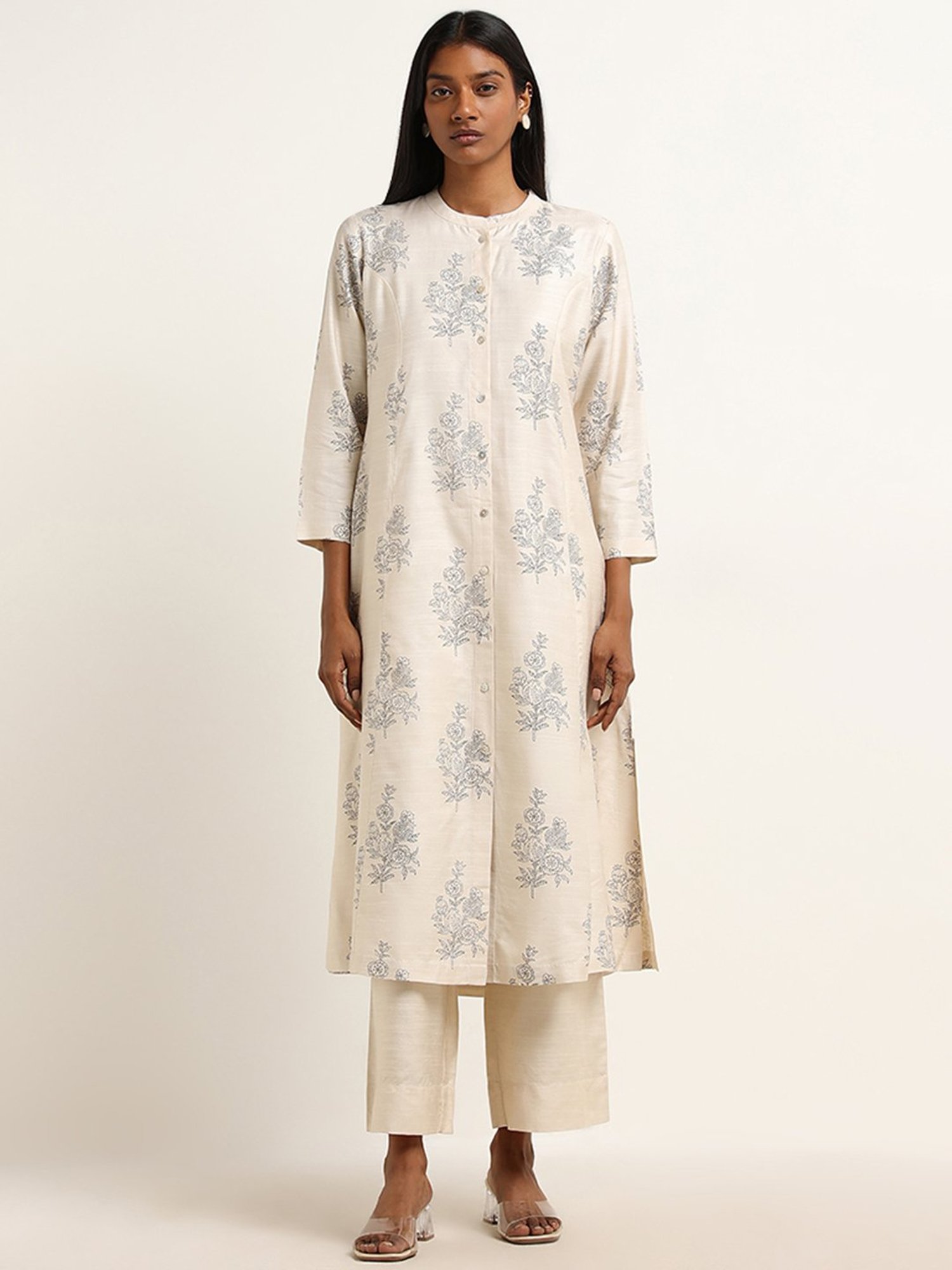 Zuba by Westside Off-White Floral Printed A-Line Kurta