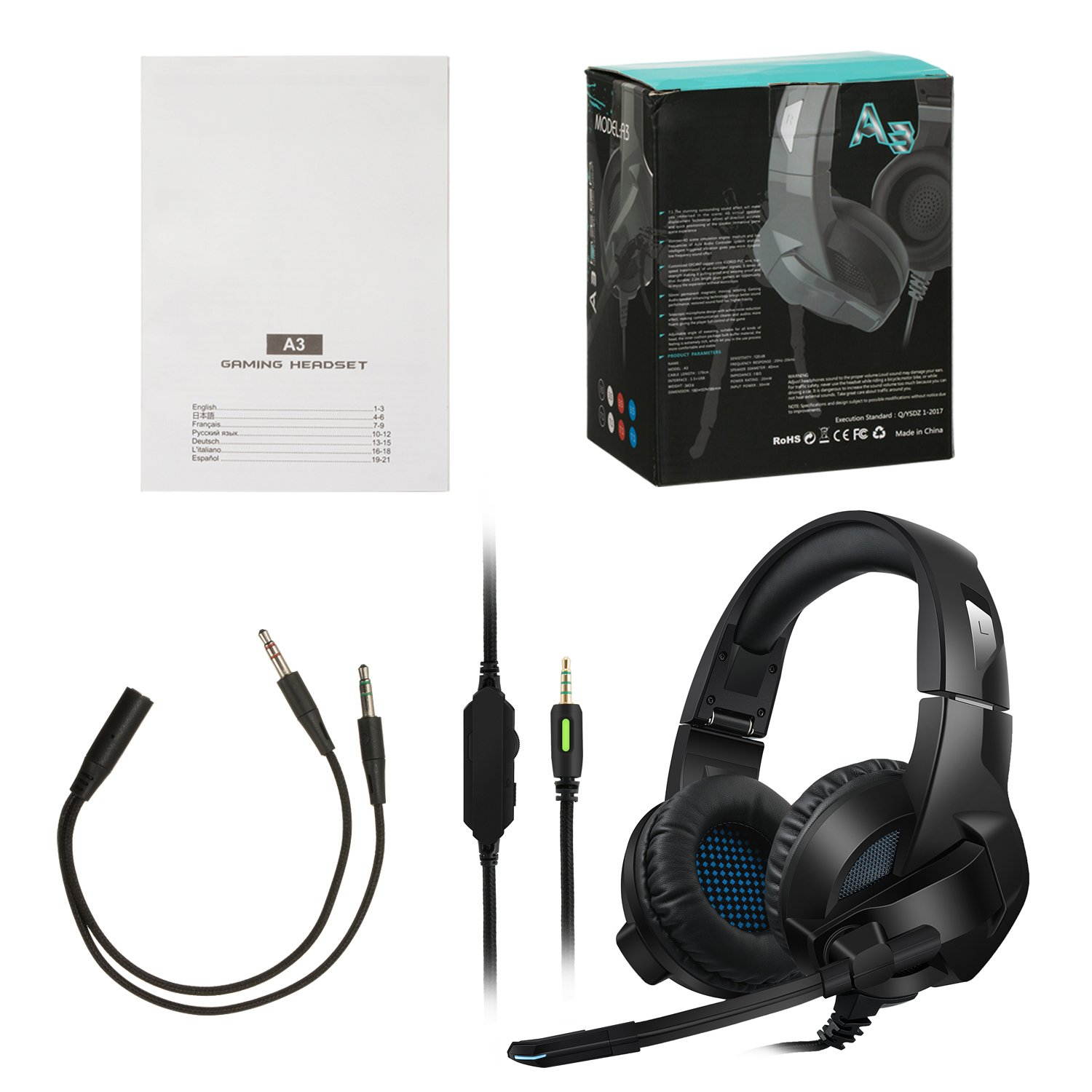 Werleo Gaming Headset for PS4 PC Xbox One Controller Noise Cancelling Over Ear Headphones with Mic Soft Memory Earmuffs for Laptop Mac Switch Games