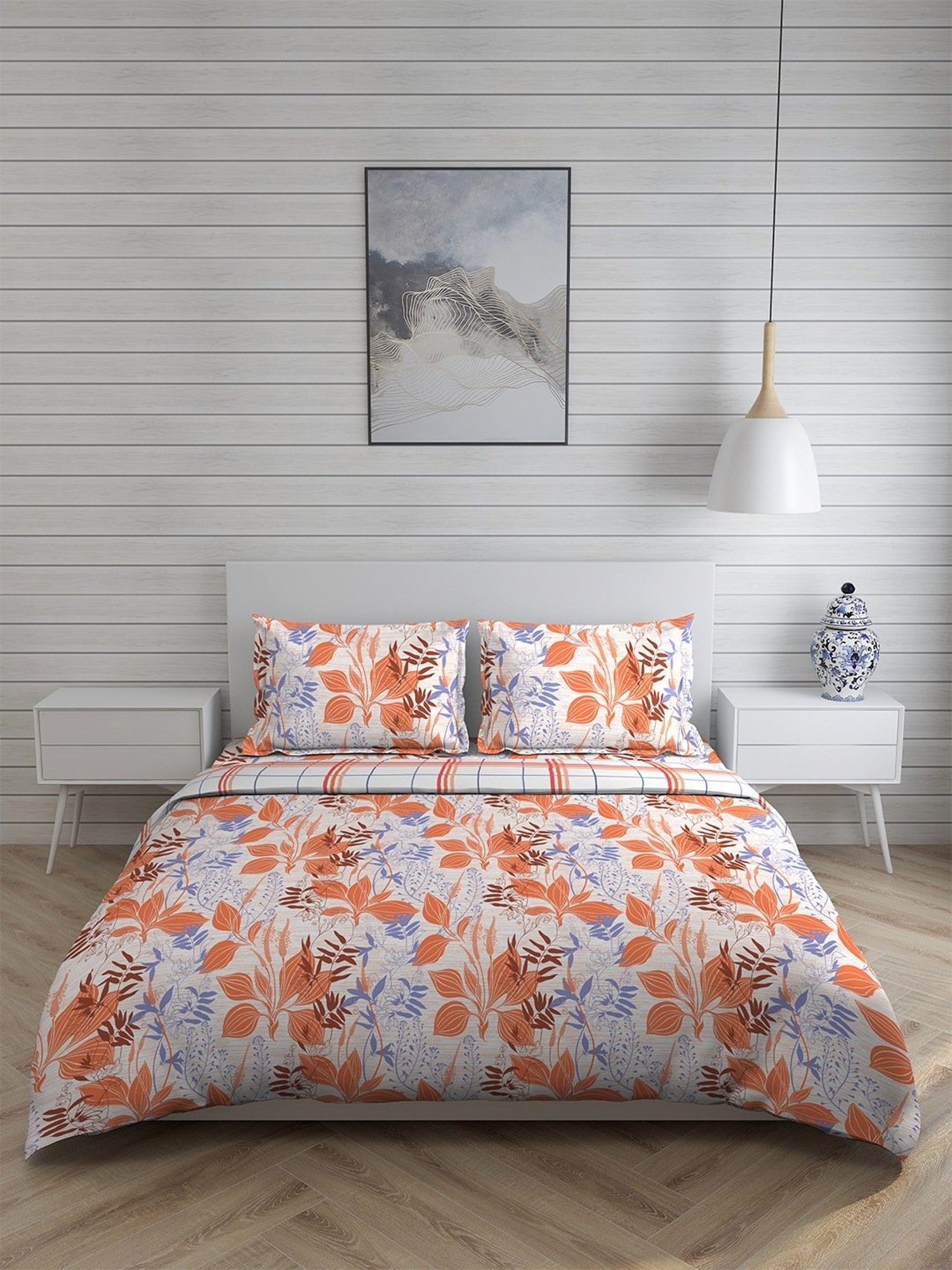 Layers Milano Floral Orange 146 TC Cotton King Bedding Set