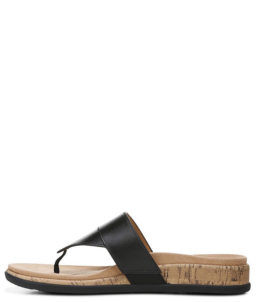 Vionic Jillian Leather Cork Wedge Thong Sandals