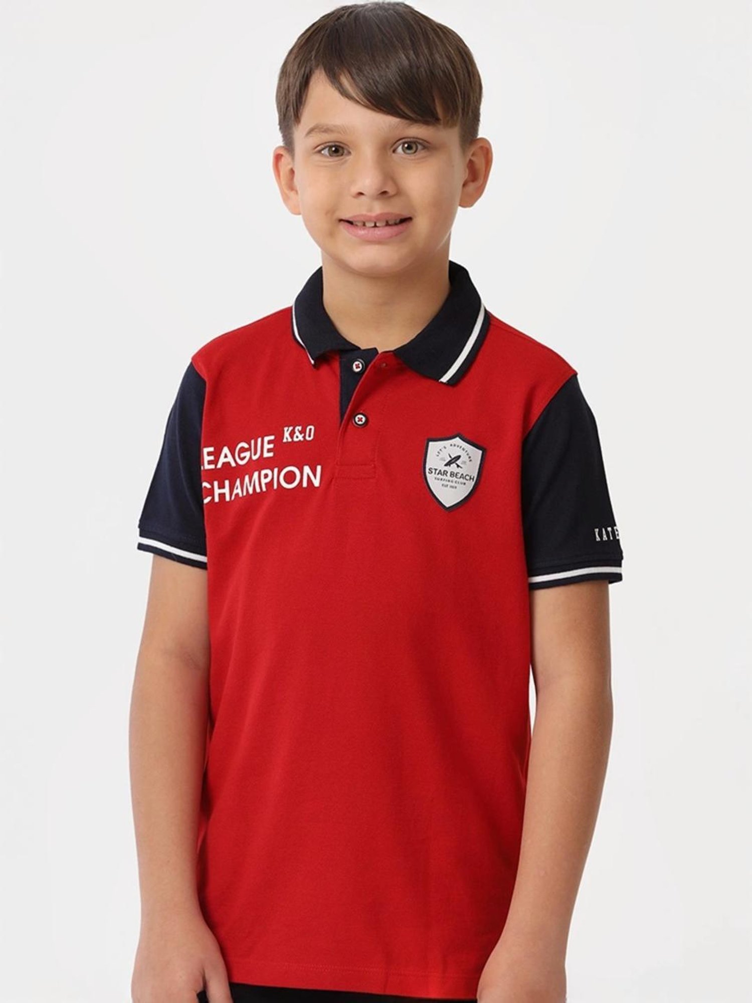 Kate & Oscar Kids Red & Black Cotton Printed Polo T-Shirt