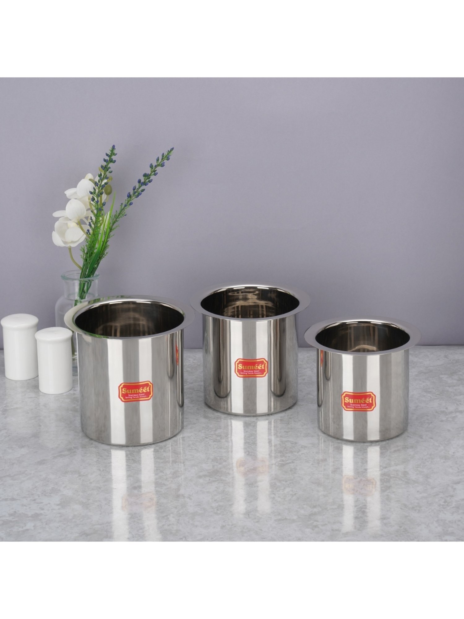 Sumeet S.S. Ganj/Milk Boiler/Milk Pot /Long Tapeli  set of 3 Pieces (1150ml, 1450ml, 1800ml), Silver