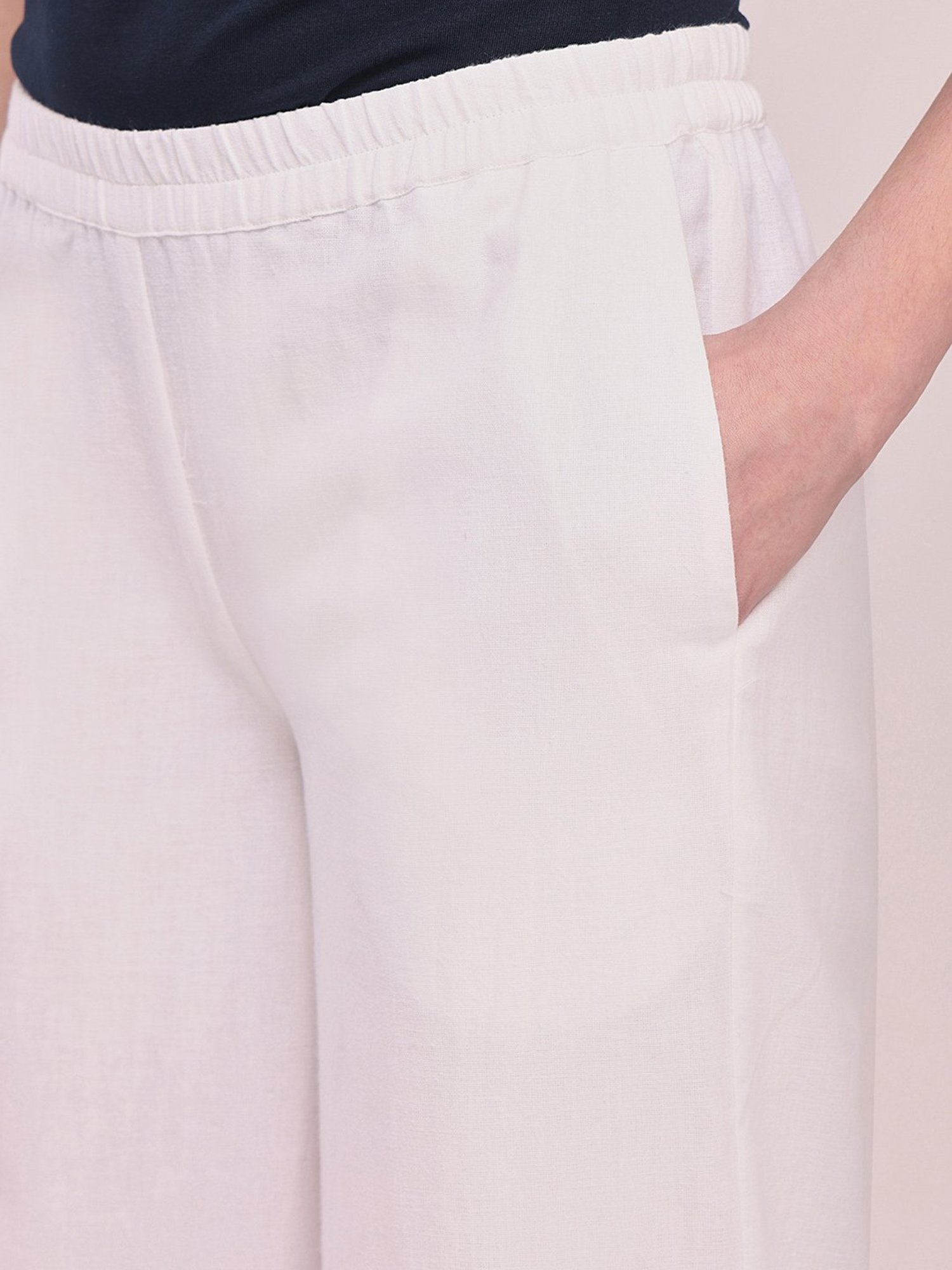 Pink Fort White Cotton Relaxed Fit Culottes